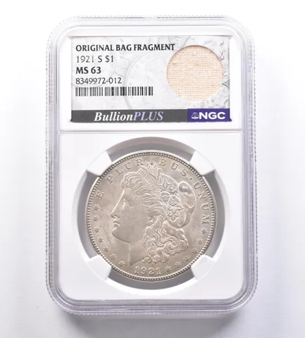 1921-S Morgan Silver Dollar Original Bag Fragment MS63 NGC *8864