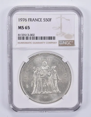 1976 France 50 Francs Silver MS65 NGC Brown Label