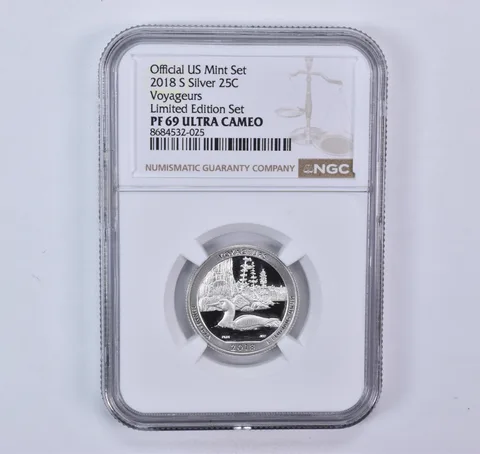 2018-S ATB Quarter Silver Voyageurs Limited Edition Set PF69 UCAM NGC Brown Lbl
