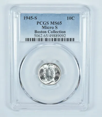 1945-S Mercury Dime Micro S Boston Collection MS65 PCGS Blue Label