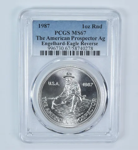 1987 Engelhard Prospector 1 Oz Silver Round Eagle Reverse MS67 PCGS