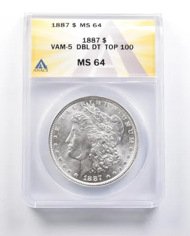 MS64 1887 Morgan Silver Dollar VAM-5 DBL DT Top 100 ANACS a9665