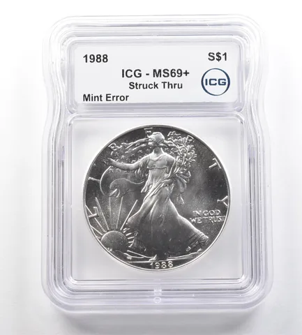 1988 American Silver Eagle Mint Error Struck Thru MS69+ ICG *7657