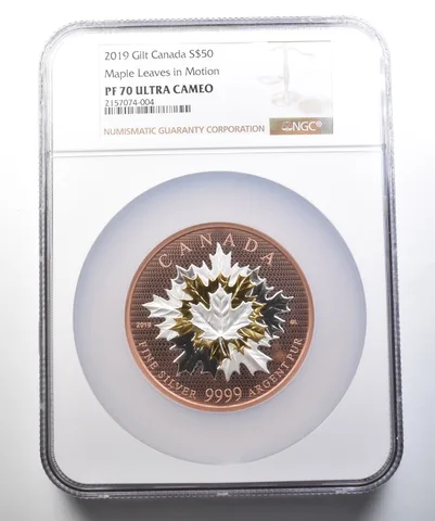 2019 Canada 50 Dollars Gilt Silver Maple Leaves In Motion PF70 UCAM NGC a4416