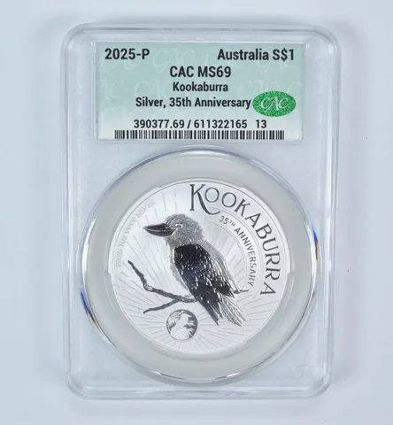 2025 P Australia 1 Dollar Silver Kookaburra 35th Anniversary MS69 CAC CACg