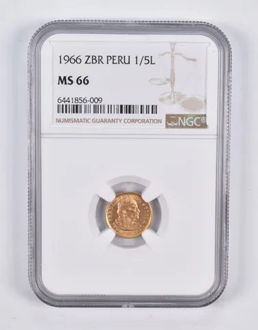 MS66 1966 ZBR Peru 1/5 Lire NGC *2209