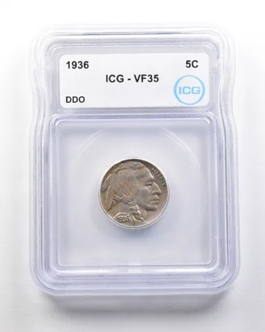 1936 Indian Head Buffalo Nickel Mint Error DDO VF35 ICG *1673