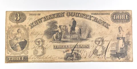 1860 $3 New Haven CT County Bank Obsolete Note *0229