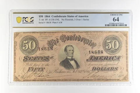 1864 $50 Confederate States America T-66 PF-6 CR-UNL Choice Unc 64 PCGS *4433