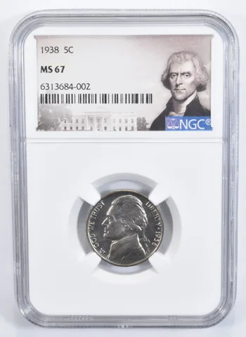 1938 Jefferson Nickel MS67 NGC Special Label First Year