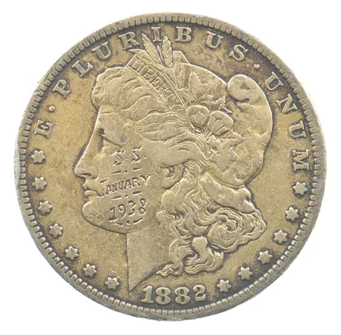 1882-S Morgan Silver Dollar SS January 1938 Love Token *0373