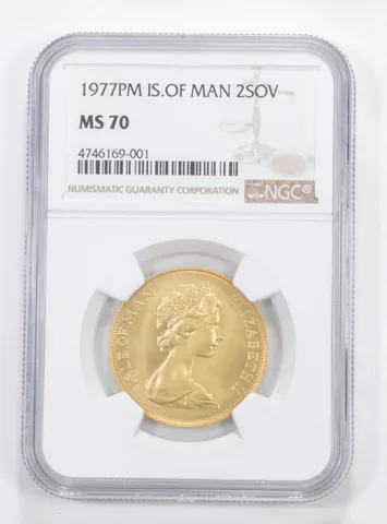 MS70 1977-PM Isle Of Man 2 Sovereign Gold Graded NGC a5893