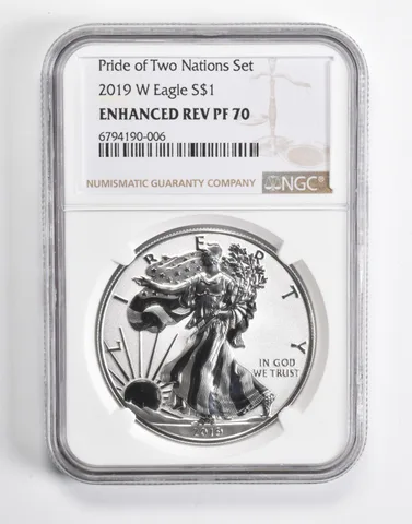2019-W Reverse PF70 American Silver Eagle Pride of Two Nations NGC Brn Lbl