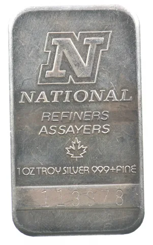 1 Troy Oz Silver Bar National Refiners-Assayers *4197