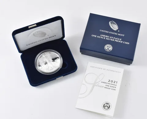 2021-W American Silver Eagle Type 1 PROOF 1 Oz Silver - Coin & Box & COA