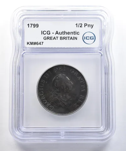 1799 Great Britain Half Penny KM#647 Authentic ICG *7778