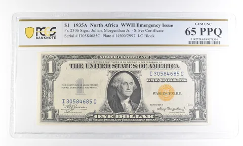 1935 A $1 N. Africa Silver Certificate WWII Fr#2306 Gem Unc 65 PPQ PCGS a2454