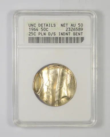 Unc Details 1964 Kennedy Half Dollar 25C Pln D/S Indent Bent Graded ANACS *6317