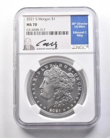 2021-S Morgan Silver Dollar Moy Signed MS70 NGC *7862