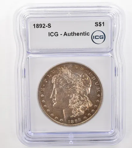 1892-S Morgan Silver Dollar Authentic ICG Beautiful Tone a9120