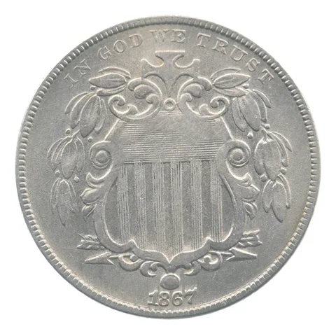 1867 Shield Nickel No Rays *9387