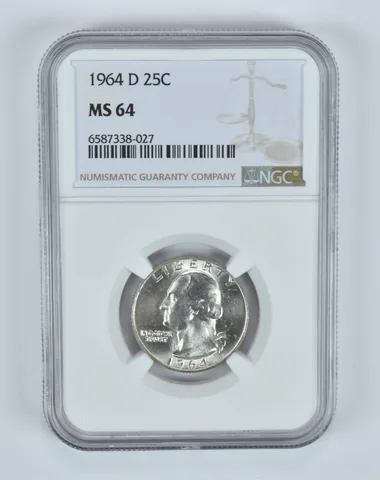 MS64 1964-D Washington Quarter NGC End of Roll Toner a4931