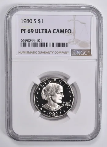 1980-S Susan B Anthony Dollar PF69 UCam NGC Brown Lbl