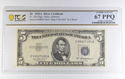 1953 A $5 Silver Certificate Fr#1656 Superb Gem Unc 67 PPQ PCGS *3891