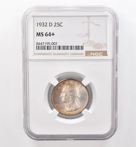 1932-D Washington Quarter MS64+ NGC PQ Peripheral Tone *9522