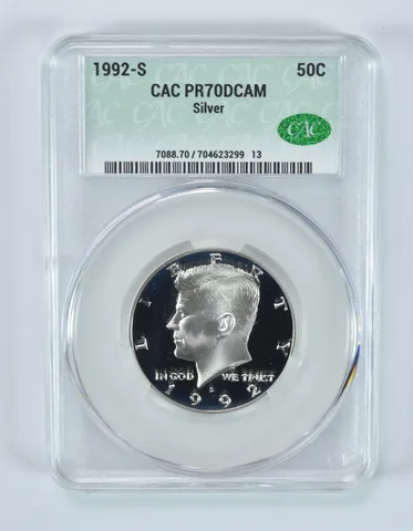 1992-S Kennedy Half Dollar Silver PR70 DCAM CAC CACg