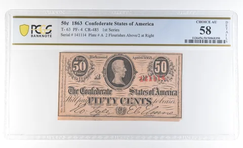 1863 50 Cents Confederate States T-63 PF-4 CR-485 Choice AU58 PCGS *8113