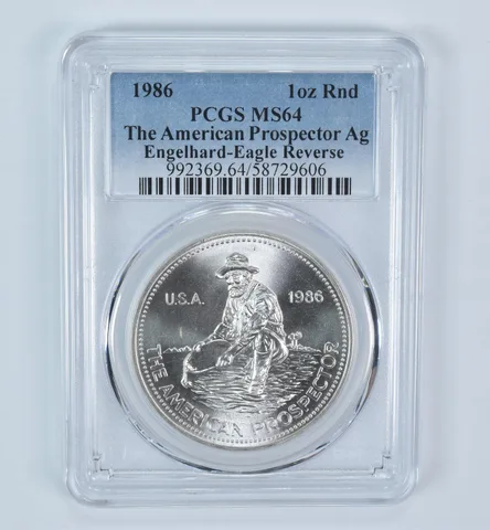1986 Engelhard Prospector 1 Oz Silver Round Eagle Reverse MS64 PCGS