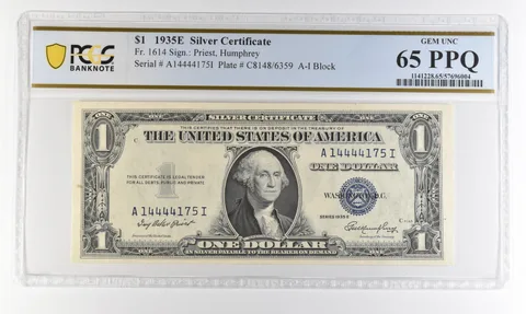 1935 E $1 Silver Certificate Fr#1614 Gem Unc 65 PPQ PCGS *4353