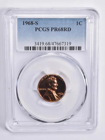 1968-S Lincoln Memorial Cent PR68 RD PCGS Blue Lbl