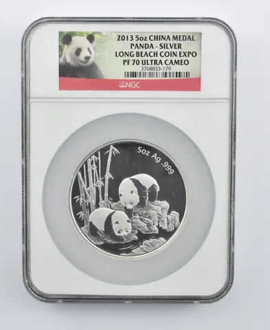 PF70 UCAM 2013 China Panda 5 Oz Silver Long Beach Coin Expo Medal NGC a2050
