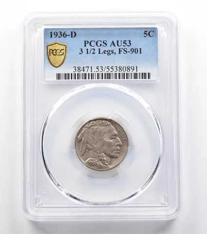 1936-D Indian Head Buffalo Nickel 3 1/2 Legs FS-901 AU53 PCGS *9619