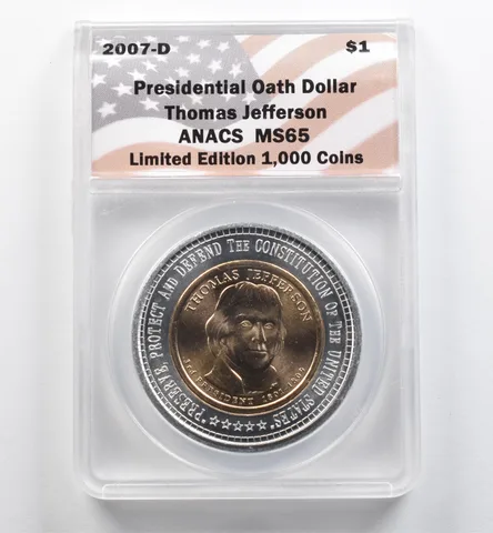 2007-D Presidential Oath Dollar Thomas Jefferson MS65 ANACS *9058