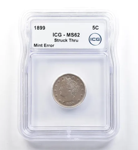 1899 Liberty V Nickel Mint Error Struck Thru MS62 ICG *6481