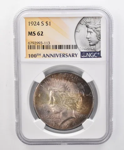 MS62 1924-S Peace Silver Dollar NGC Beautifully Toned a1362