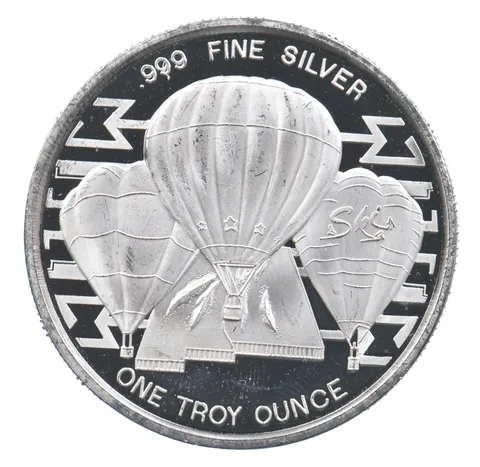 VINTAGE Art Bar/Round 1990 Albuquerque Balloon Fiesta Annual Silver 1 T Oz. *269