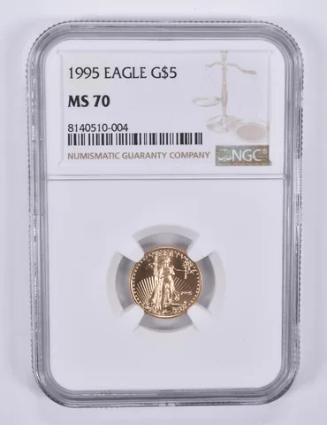 1995 $5 American Gold Eagle 1/10 oz MS70 NGC Brown Label
