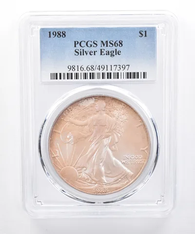 1988 American Silver Eagle MS68 PCGS Iridescent Tone *8476