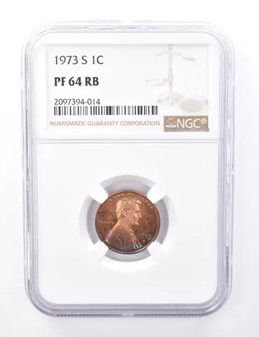 PF64 RB 1973-S Lincoln Memorial Cent - RAINBOW TONING - Graded NGC a7678