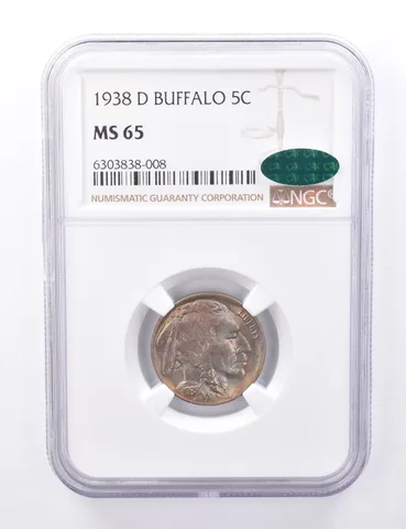 MS65 CAC 1938-D Indian Head Buffalo Nickel - RAINBOW Toned NGC a6744