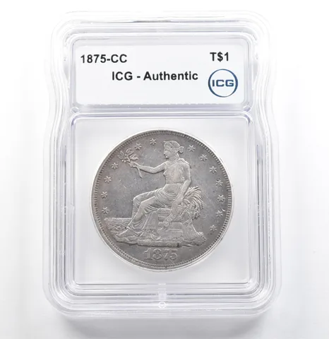 1875-CC Seated Liberty Trade Dollar Authentic ICG *6838