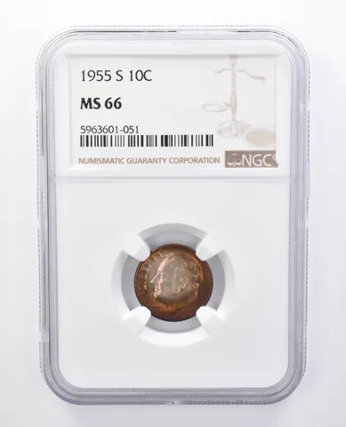 1955-S Roosevelt Dime MS66 NGC Red/Purple Tone *7975