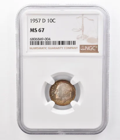 1957-D Roosevelt Dime MS67 NGC Beautifully Toned a8623