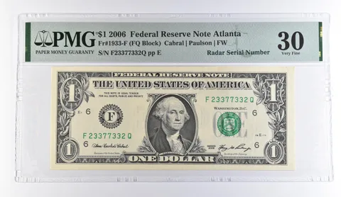 2006 $1 Atlanta GA FRN Radar S/N Fr#1933-F VF 30 PMG *9502
