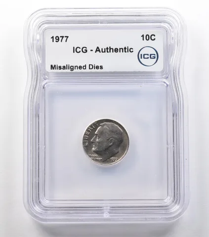 1977 Roosevelt Dime Mint Error Misaligned Dies Authentic ICG *2432