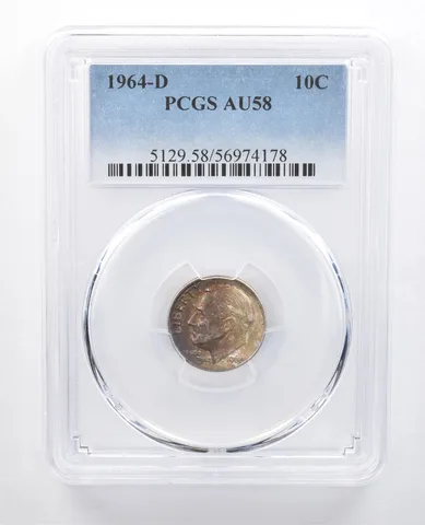 1964-D Roosevelt Dime AU58 PCGS Beautiful Tone *7693